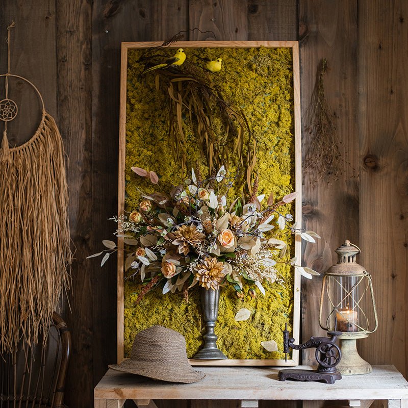 The Golden Aviary Botanical Wall Art — Handcrafted 3D Floral Composition