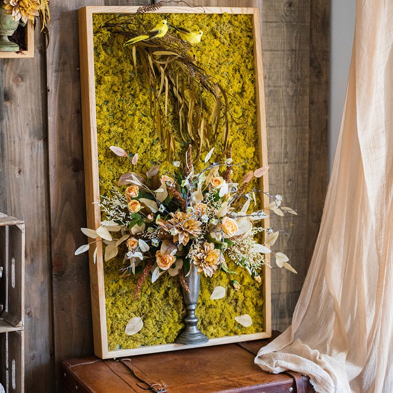 The Golden Aviary Botanical Wall Art — Handcrafted 3D Floral Composition