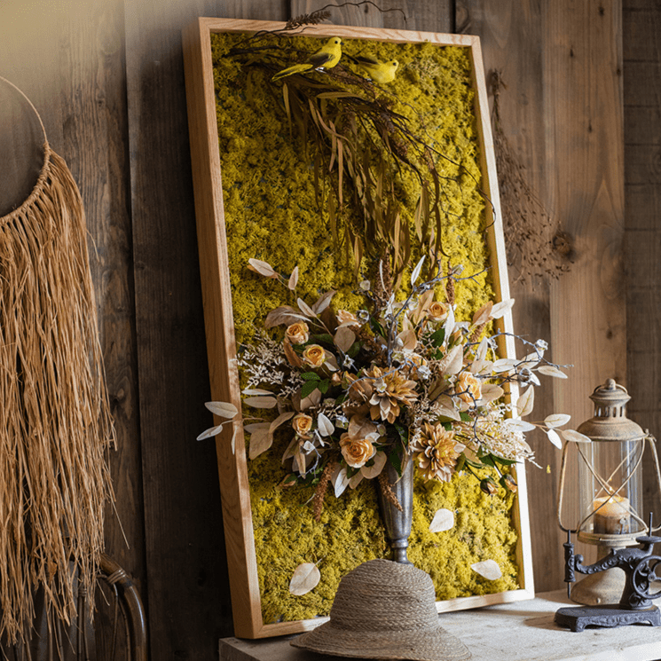 The Golden Aviary Botanical Wall Art — Handcrafted 3D Floral Composition