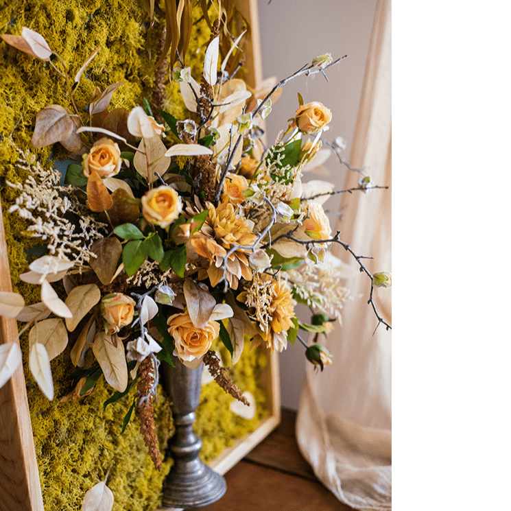 The Golden Aviary Botanical Wall Art — Handcrafted 3D Floral Composition