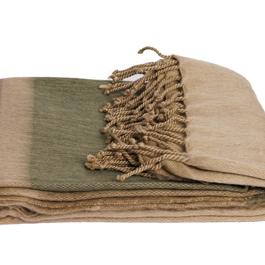 The Garden Pavilion Collection | Otavalo Handwoven Alpaca Throw – Tobacco, Olive & Khaki