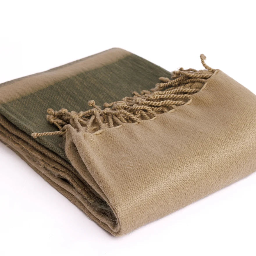 The Garden Pavilion Collection | Otavalo Handwoven Alpaca Throw – Tobacco, Olive & Khaki