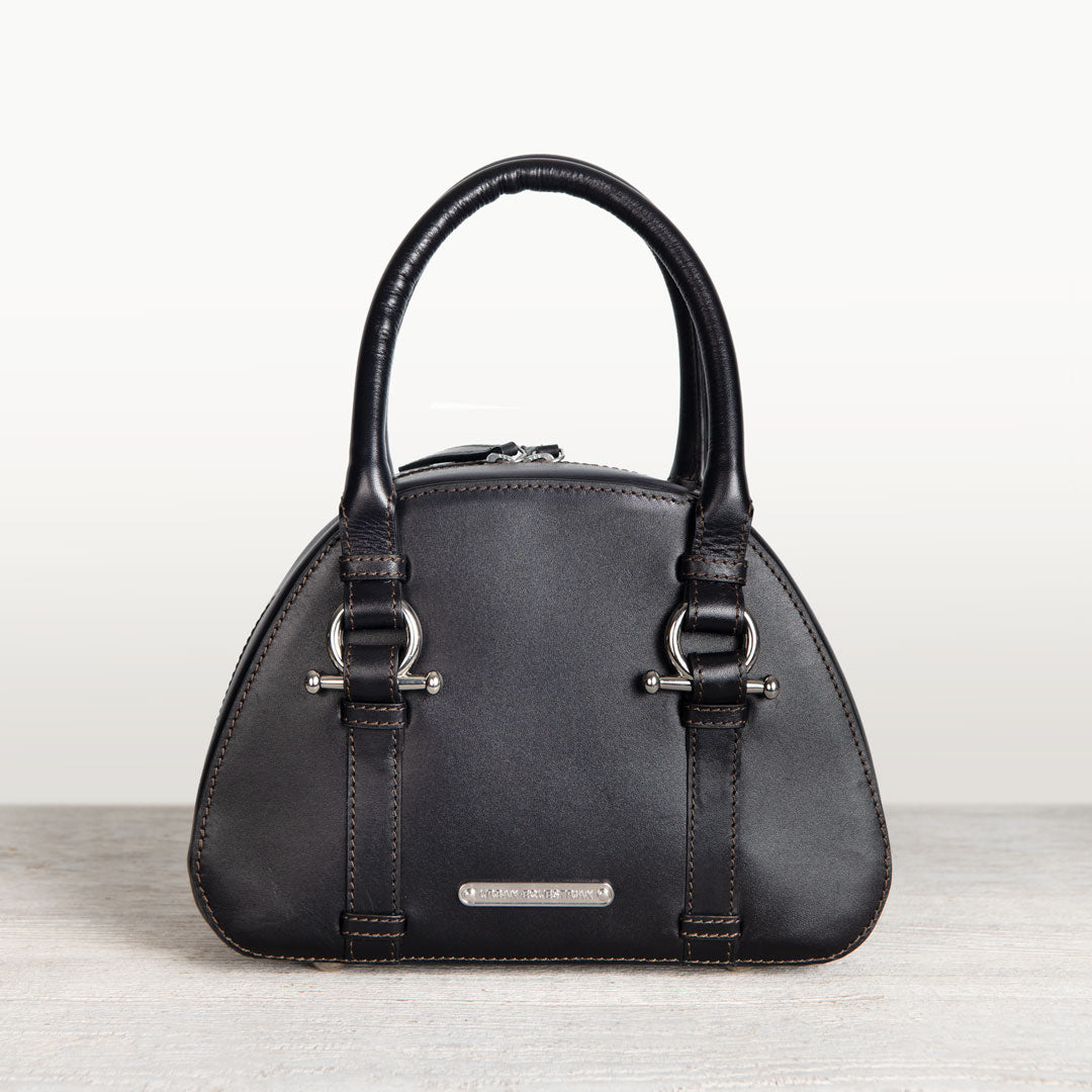 Kella - Horse Bit Vanity Luxury Leather handbag in Black