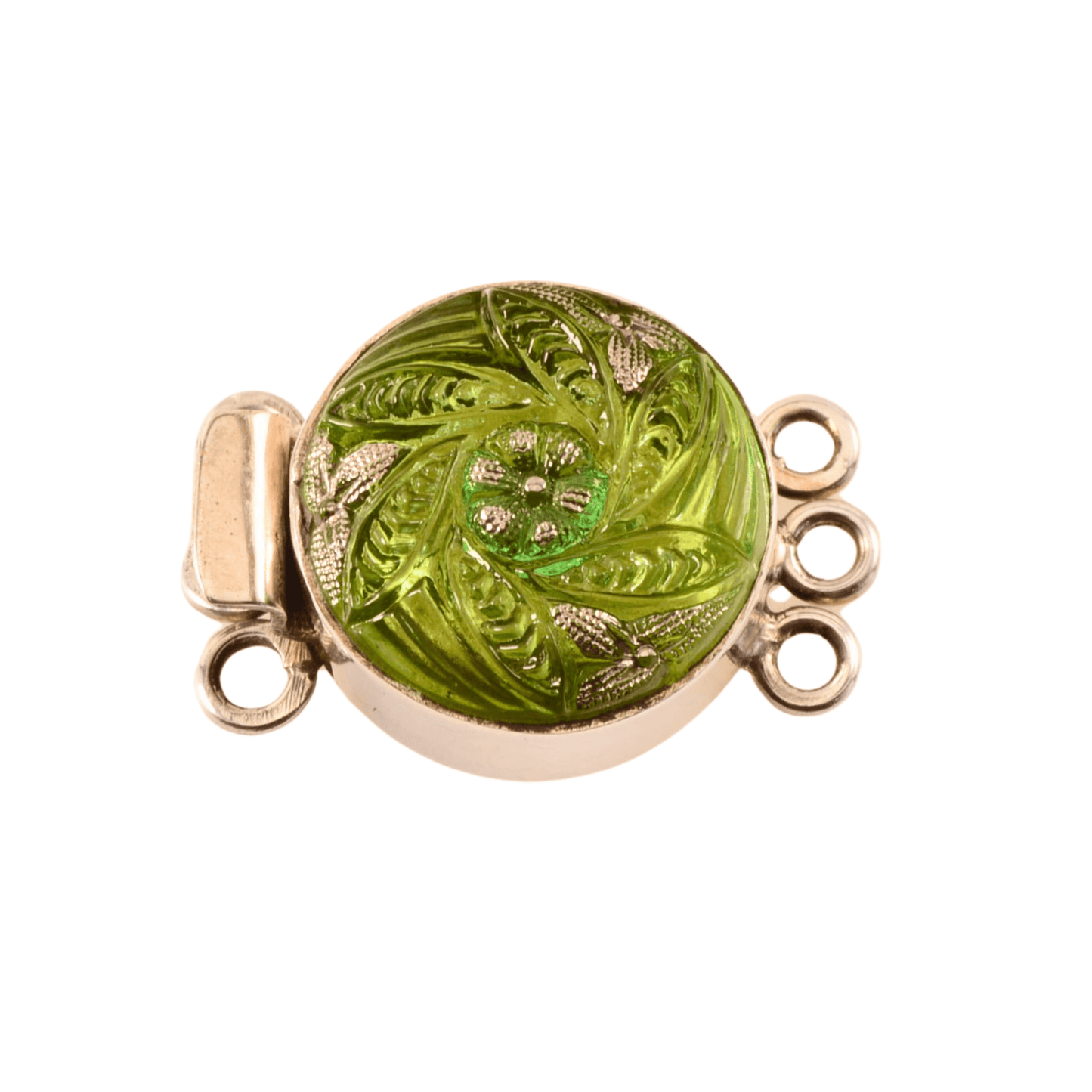 Vintage Sterling Silver Box Push Clasp with Green Czech Glass