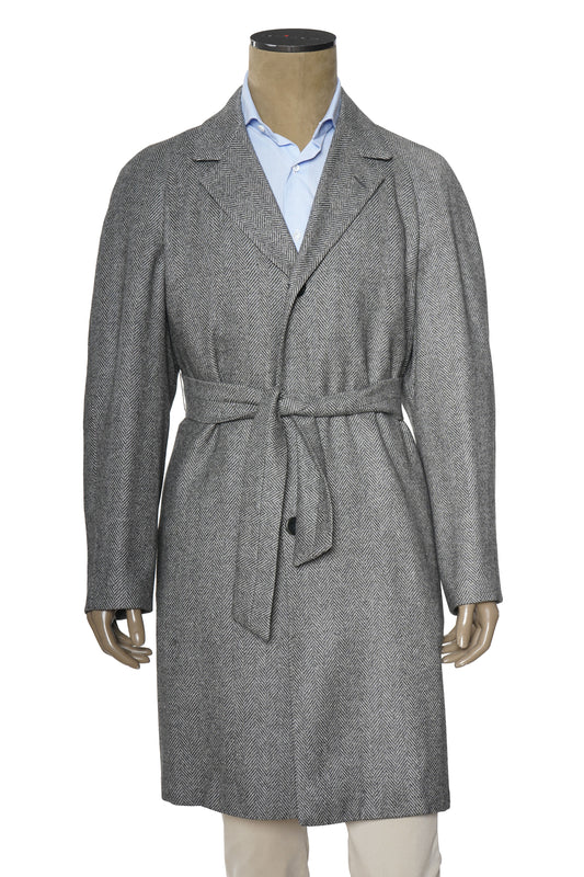 Kiton Herringbone Button Down Overcoat