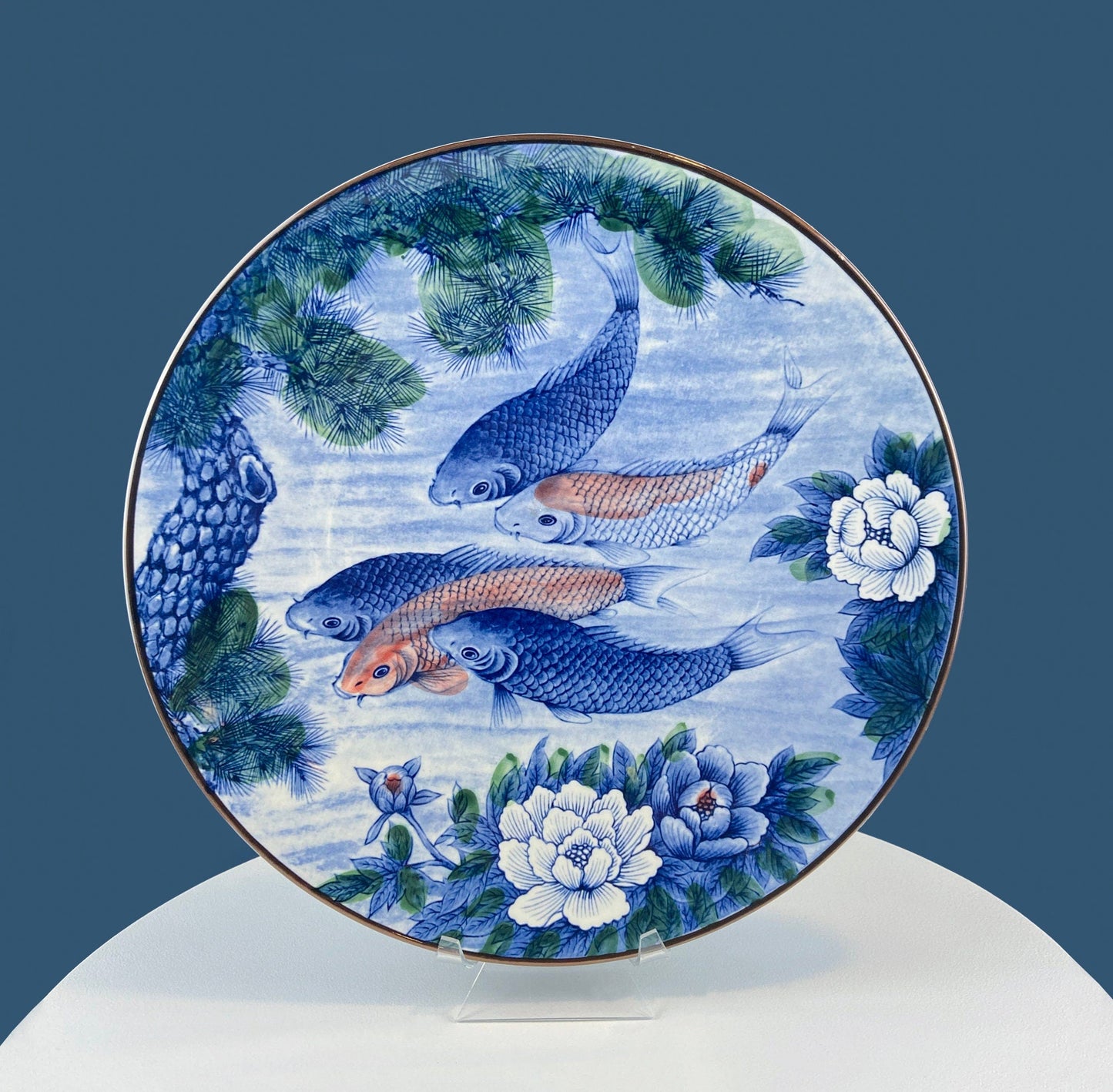 Handpainted Koi Fish Platter: Japanese Collectible Art Plate, 16"