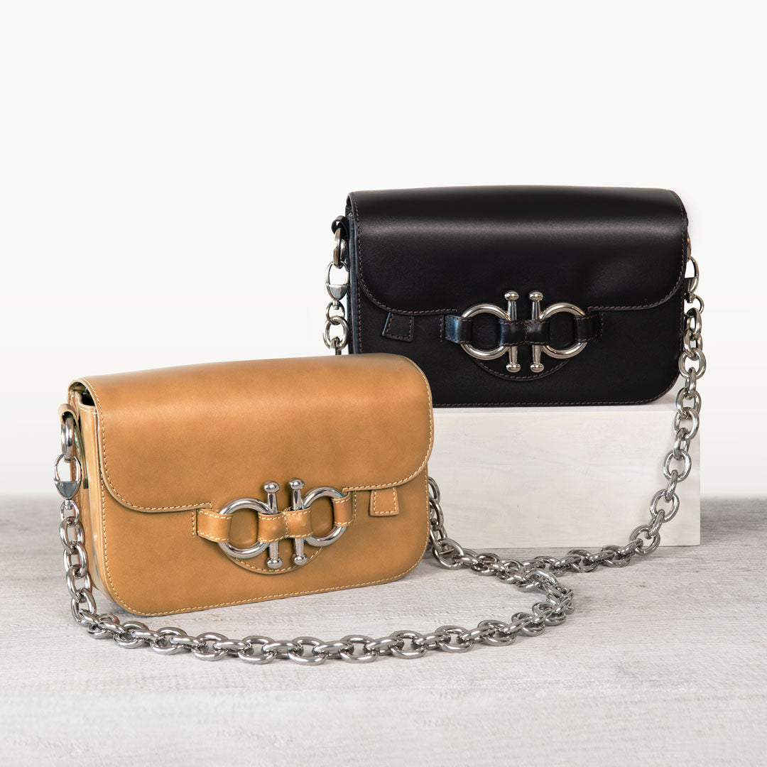 Lana - Horse Bit Crossbody Luxury Leather Bag in Caramel