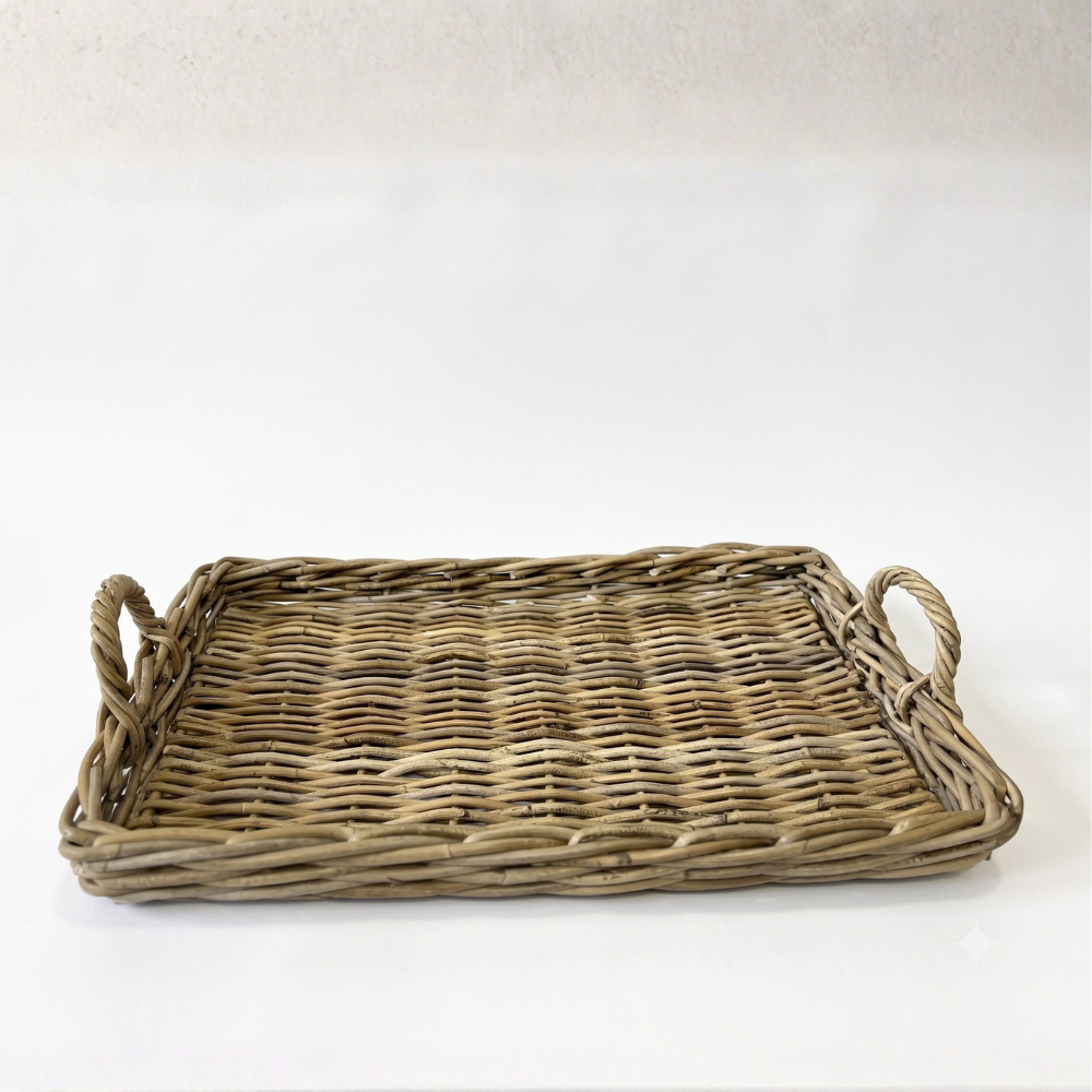 Cole Farmhouse Handwoven Rattan Serving Tray