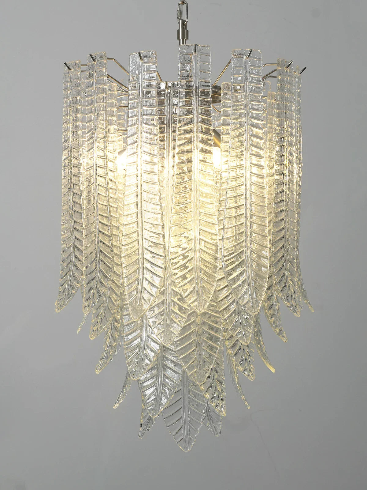 Leaf-Textured Layered Glass Chandelier