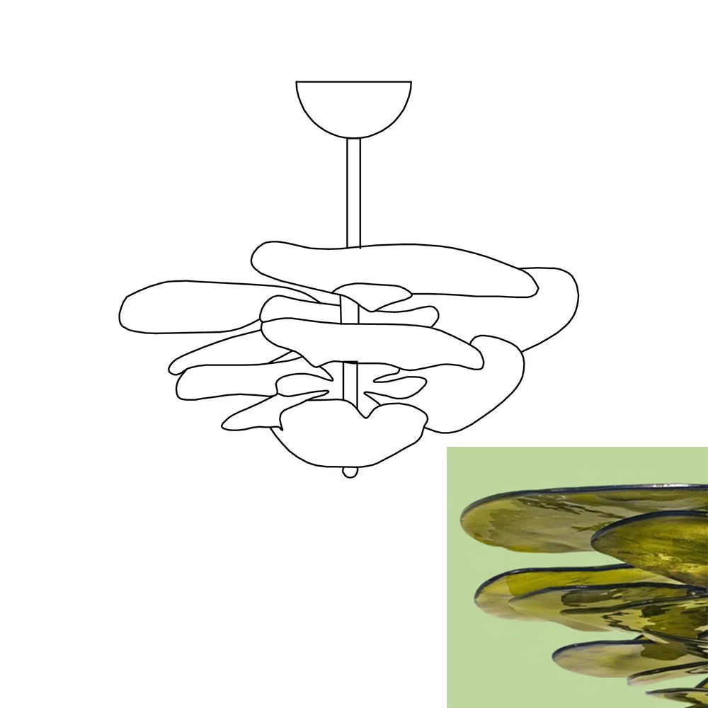 Leaf Shaped Green Textured Glass Chandelier
