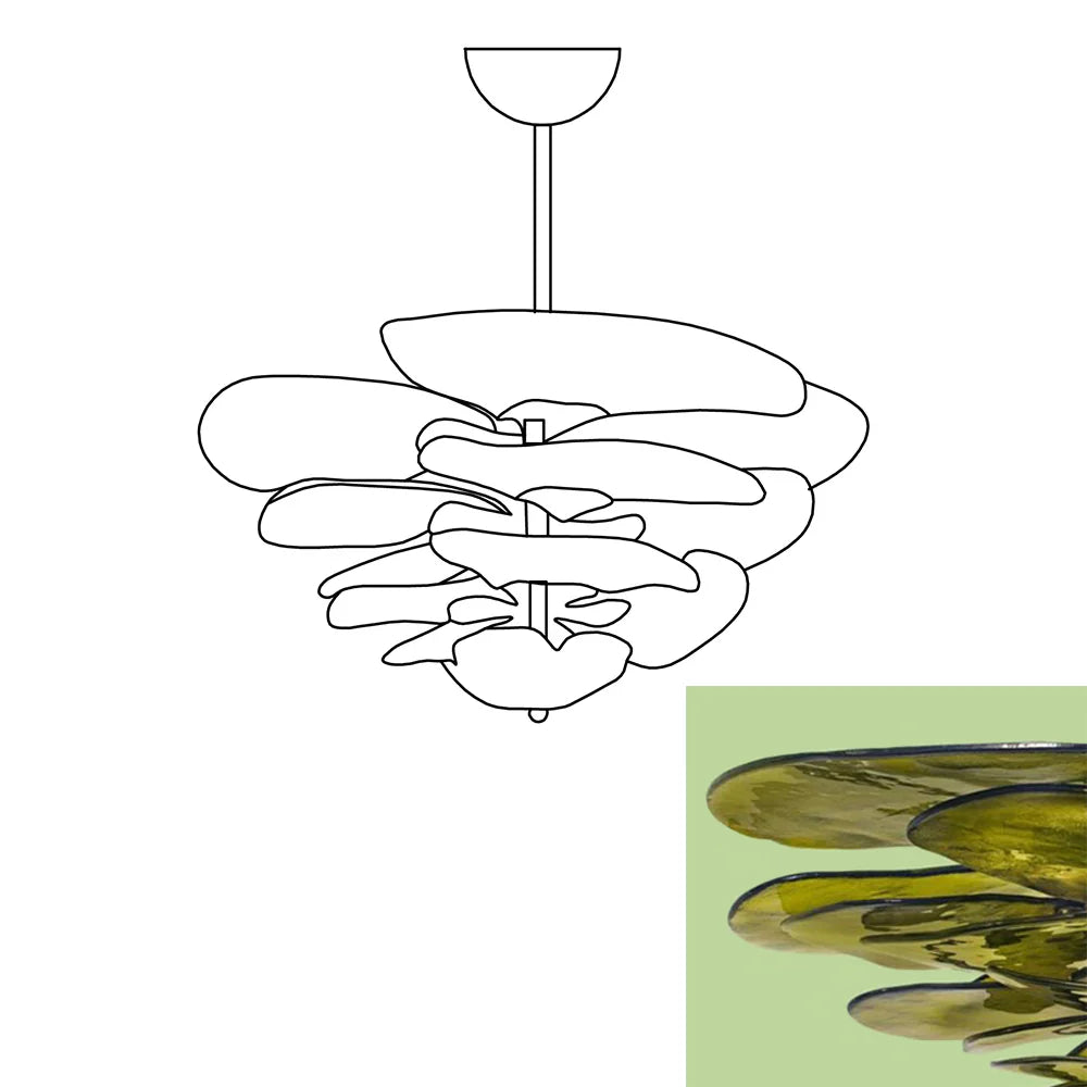 Leaf Shaped Green Textured Glass Chandelier