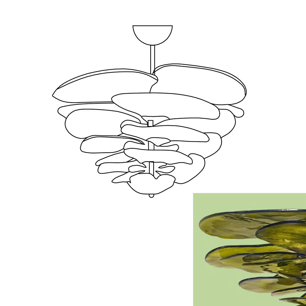 Leaf Shaped Green Textured Glass Chandelier