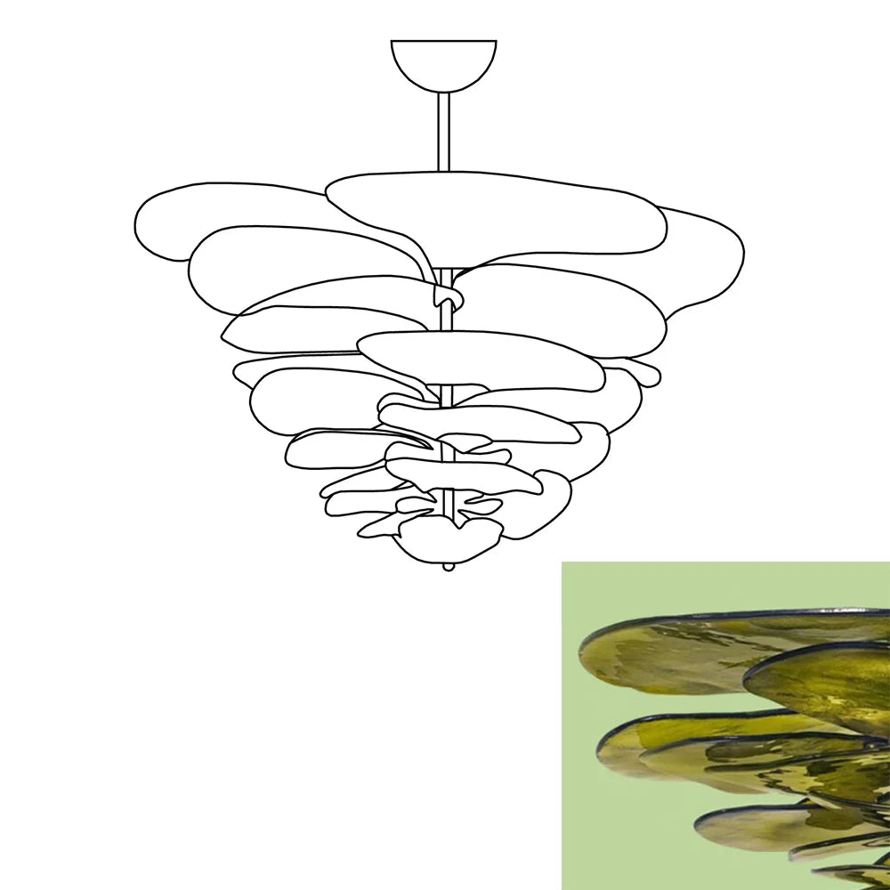 Leaf Shaped Green Textured Glass Chandelier