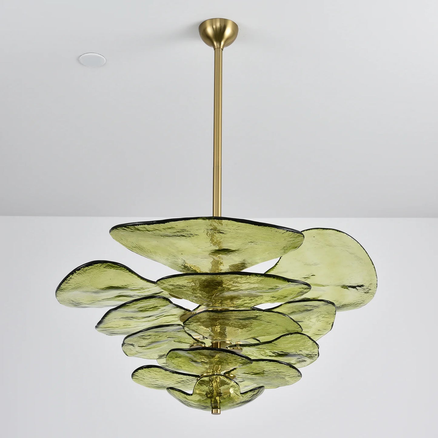 Leaf Shaped Green Textured Glass Chandelier