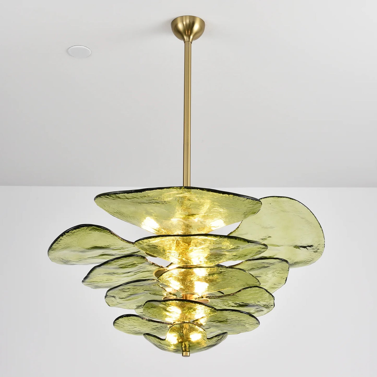 Leaf Shaped Green Textured Glass Chandelier
