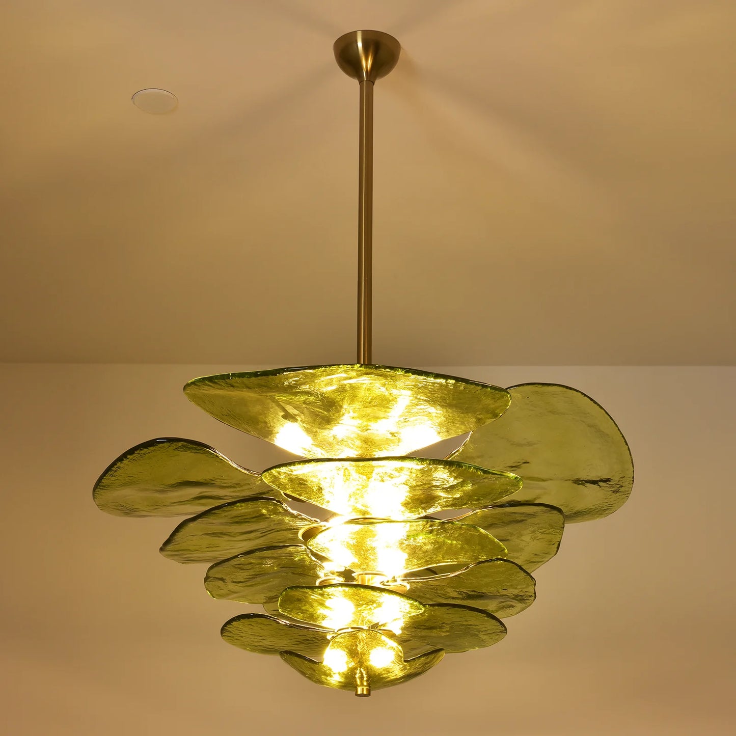 Leaf Shaped Green Textured Glass Chandelier