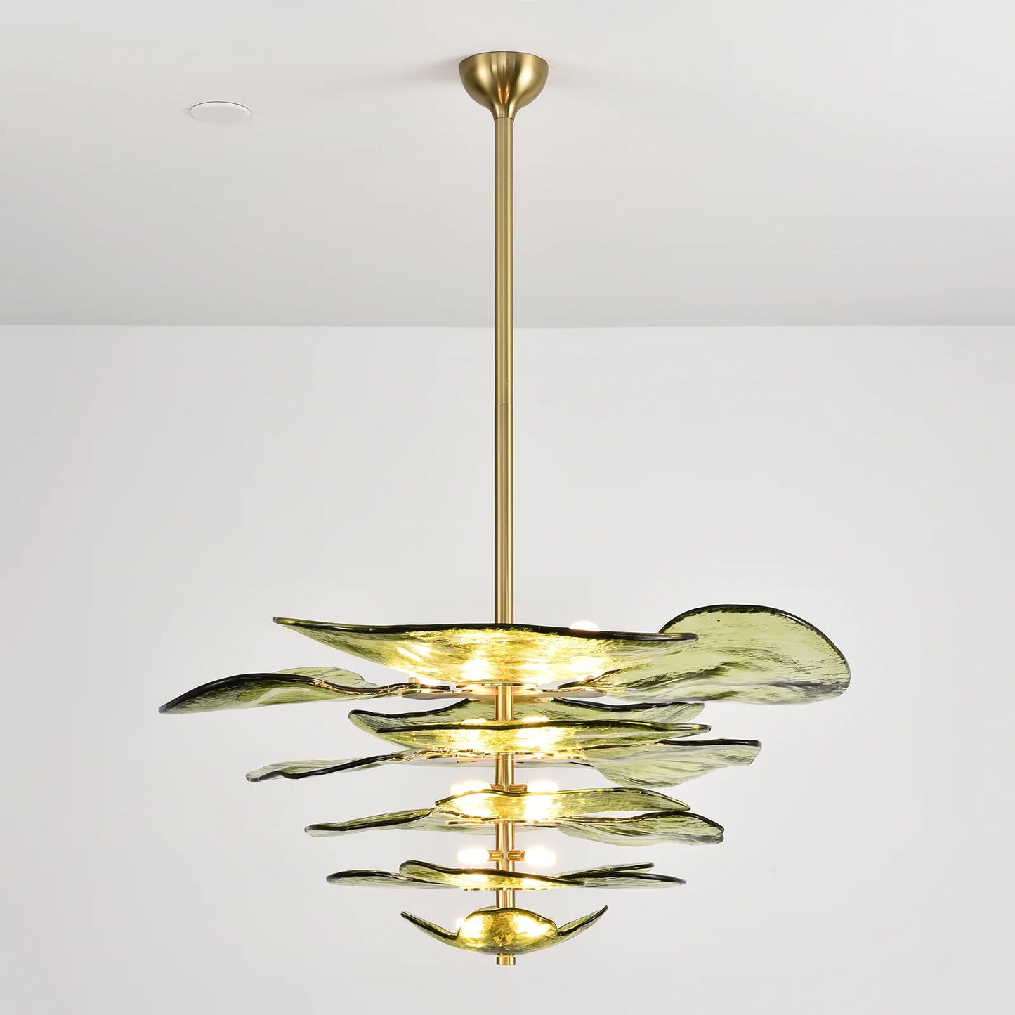 Leaf Shaped Green Textured Glass Chandelier