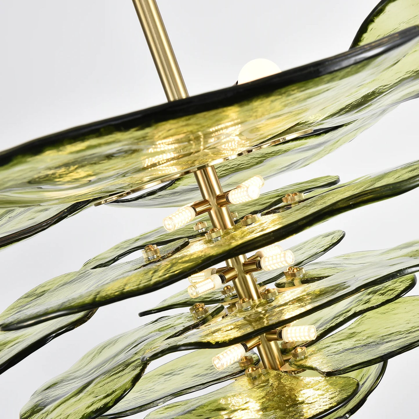 Leaf Shaped Green Textured Glass Chandelier