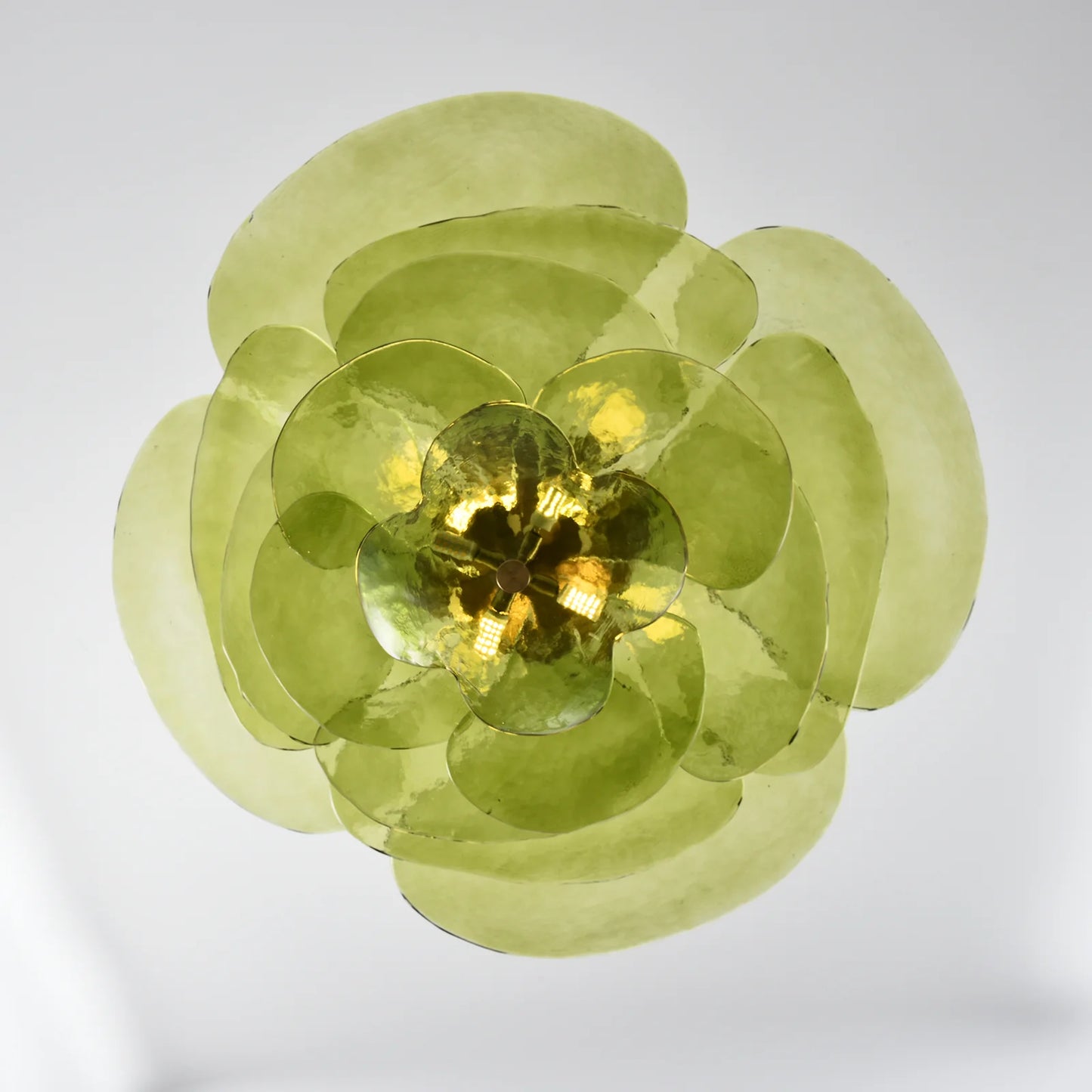 Leaf Shaped Green Textured Glass Chandelier