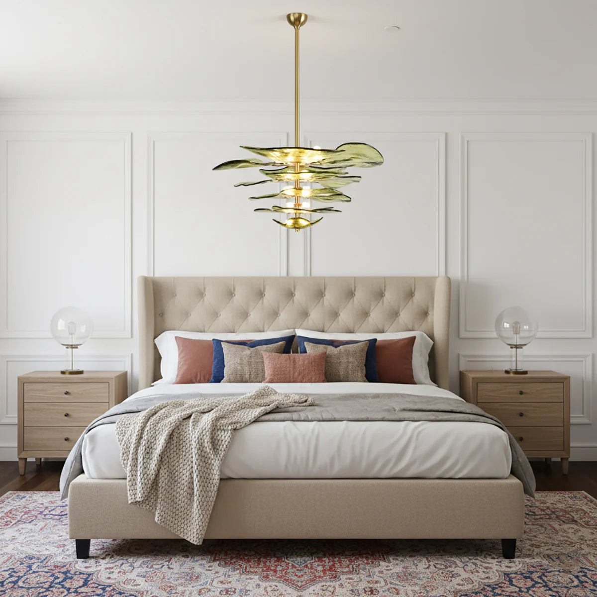 Leaf Shaped Green Textured Glass Chandelier