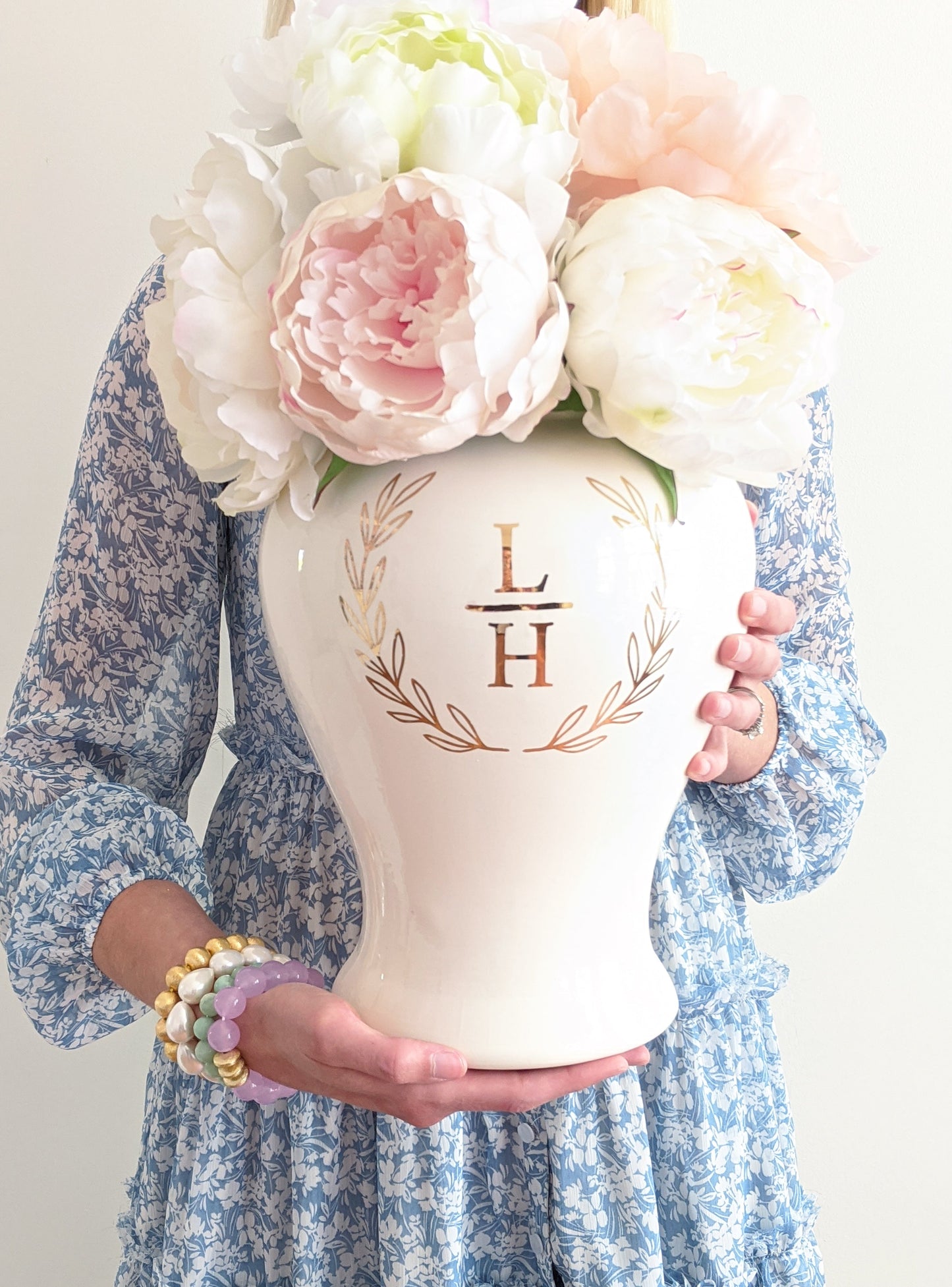 Laurel Wreath Monogram Ginger Jars in White