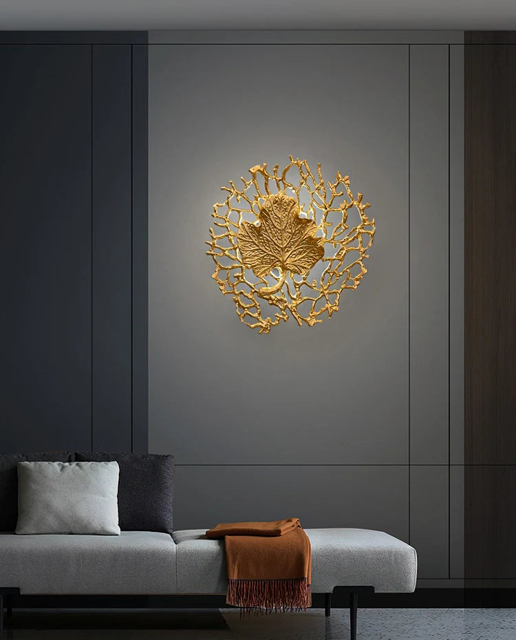Leaf-Shaped Brass Biophilic Wall Lamp