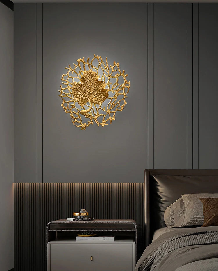 Leaf-Shaped Brass Biophilic Wall Lamp