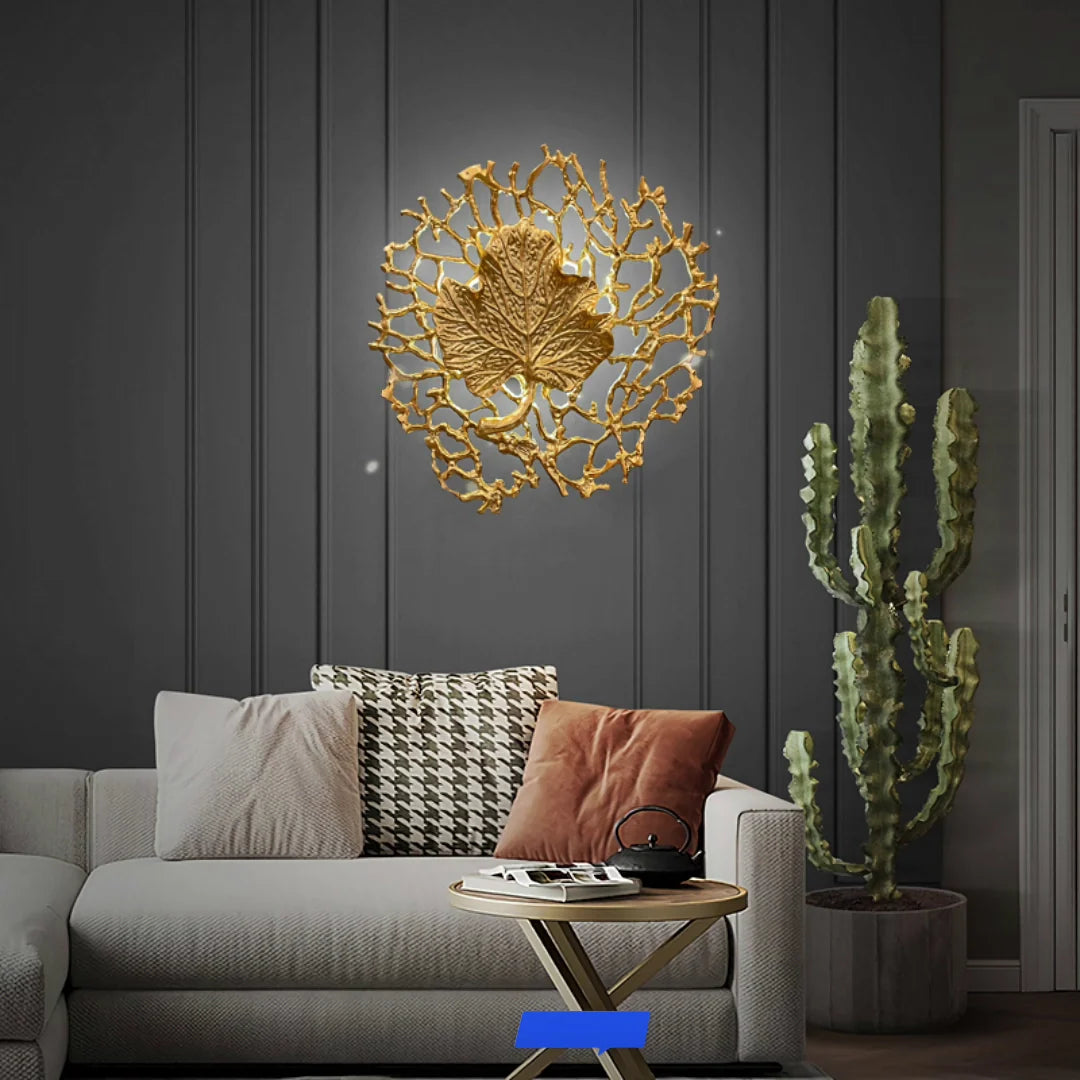 Leaf-Shaped Brass Biophilic Wall Lamp