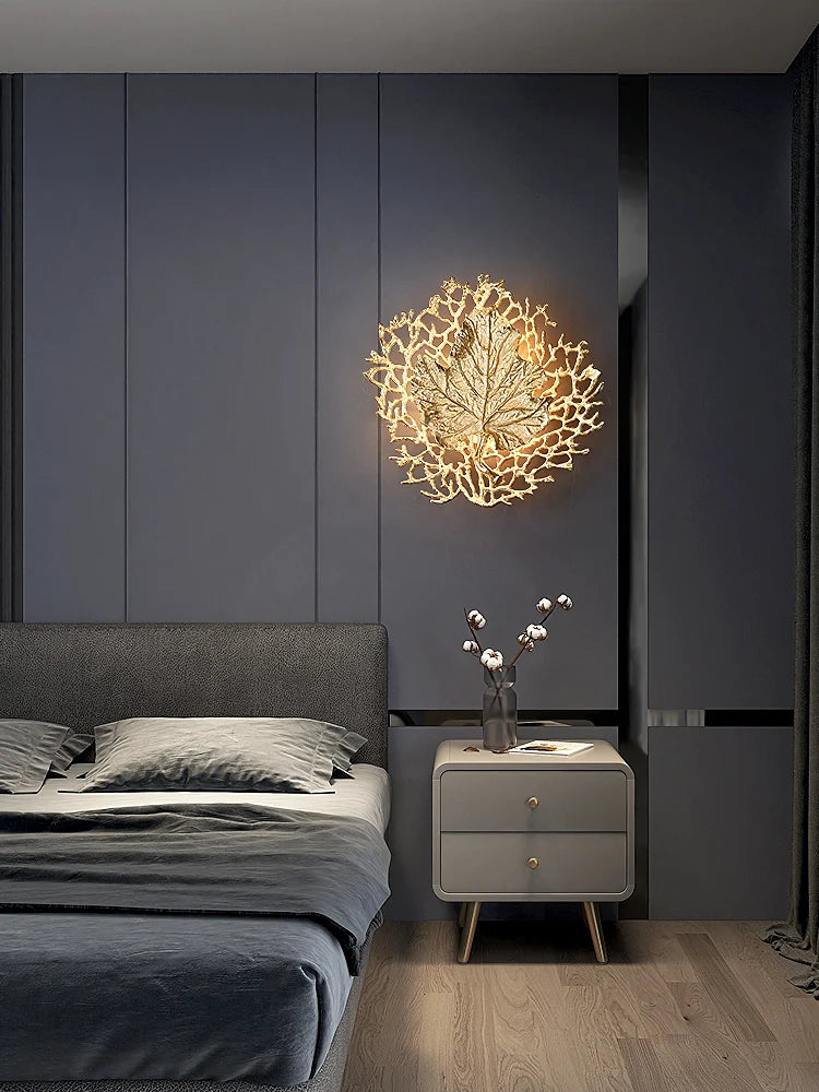 Leaf-Shaped Brass Biophilic Wall Lamp