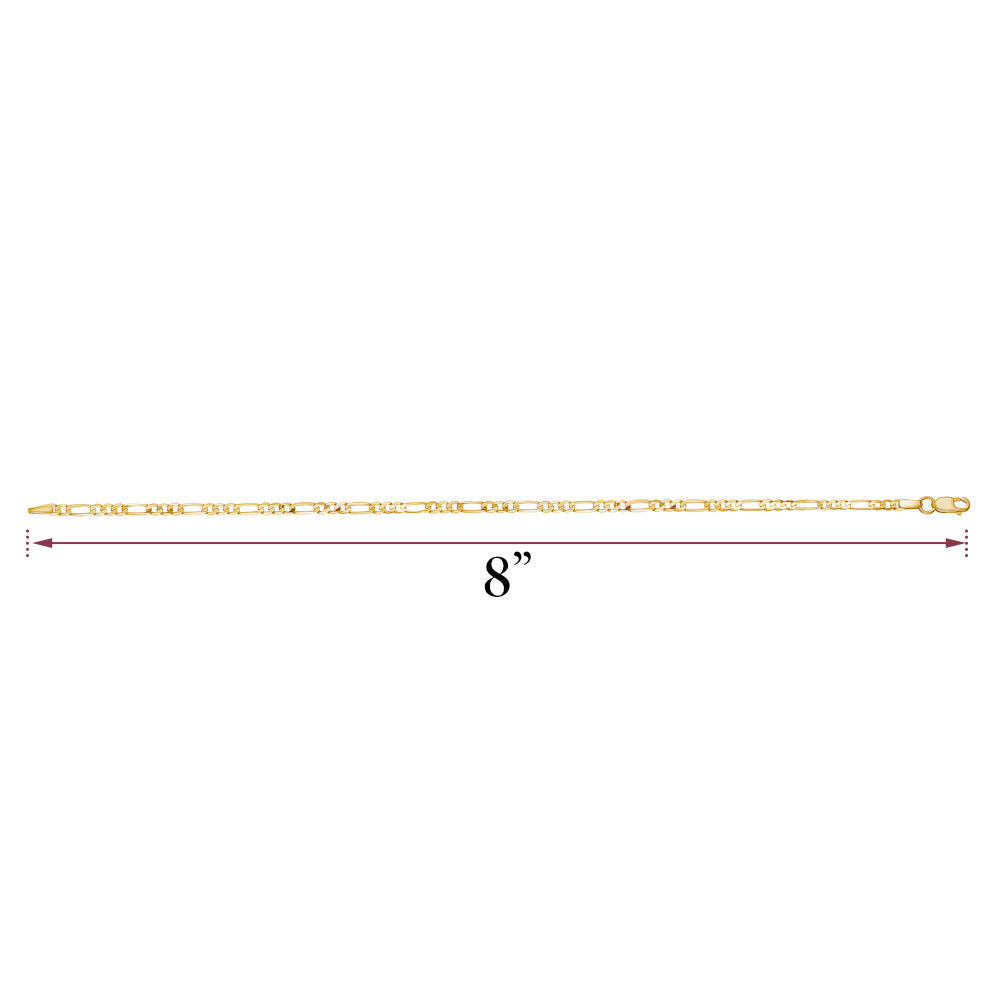 14K Solid Gold Figaro Link Chain Bracelet for Men | 3+1 Links | 2.5 and 4mm Width | 8.25" Length | Made in Italy