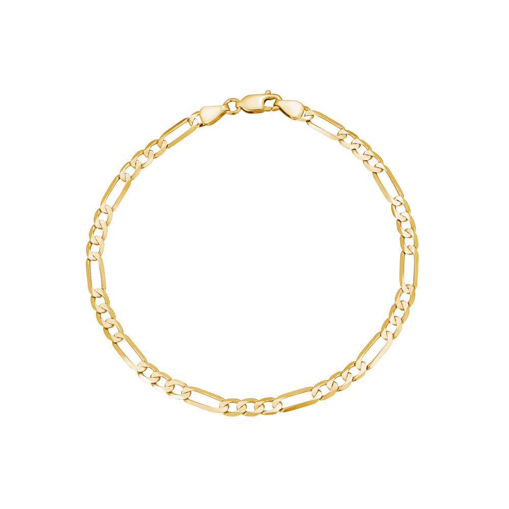 14K Solid Gold Figaro Link Chain Bracelet for Men | 3+1 Links | 2.5 and 4mm Width | 8.25" Length | Made in Italy