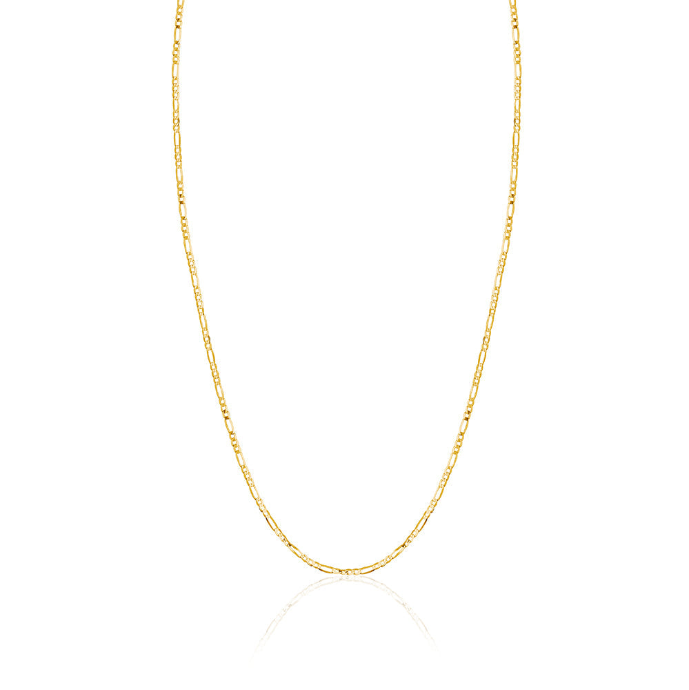 14K Solid Yellow Gold Figaro Link Chain 3+1 Necklace for Women and Girls Made in Italy - Width 1.5mm
