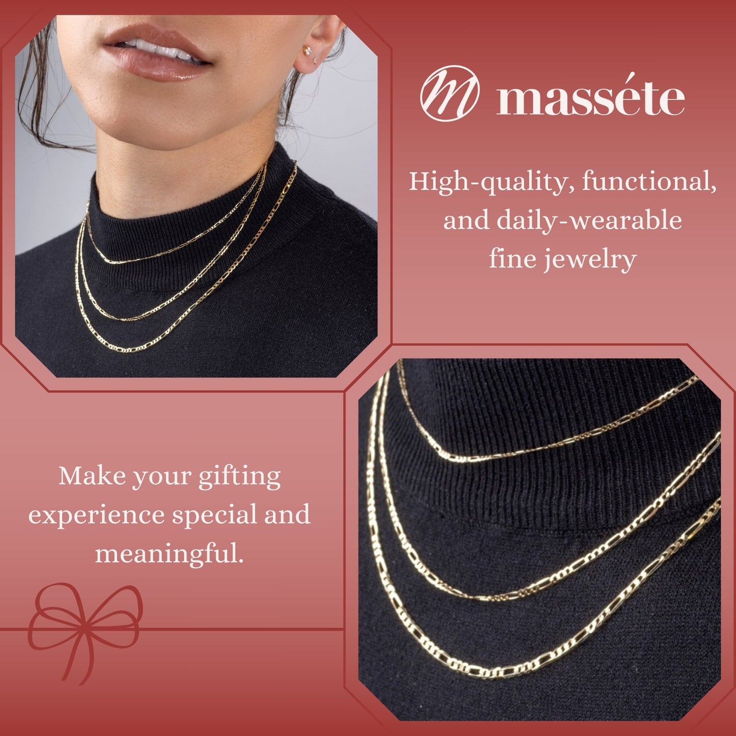 14K Solid Yellow Gold Figaro Link Chain 3+1 Necklace for Women and Girls Made in Italy - Width 1.5mm