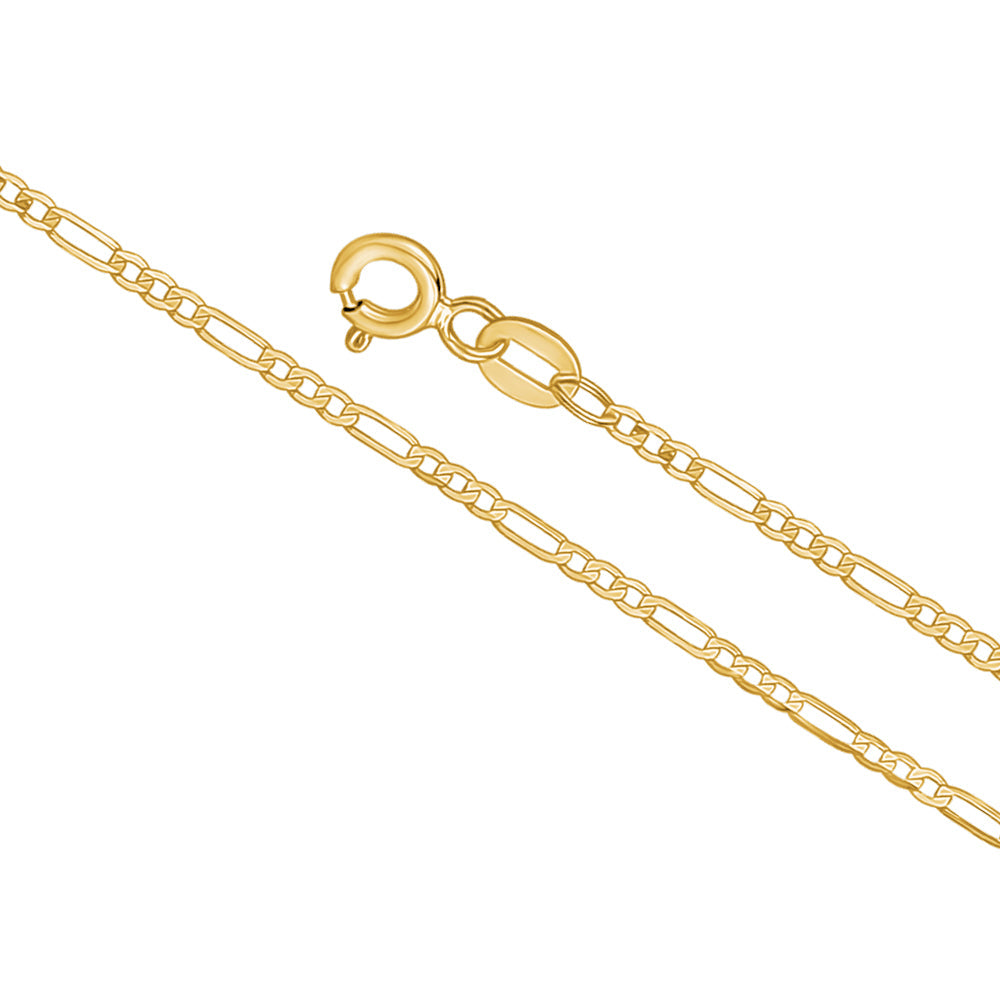 14K Solid Yellow Gold Figaro Link Chain 3+1 Necklace for Women and Girls Made in Italy - Width 1.5mm