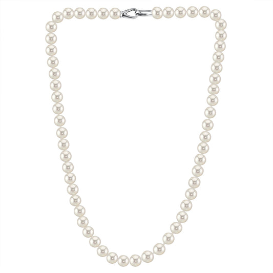 MASSETE White Round Freshwater Cultured Pearl Necklace for Women Sterling Silver Lobster Clasp Modern 6.5mm 18"