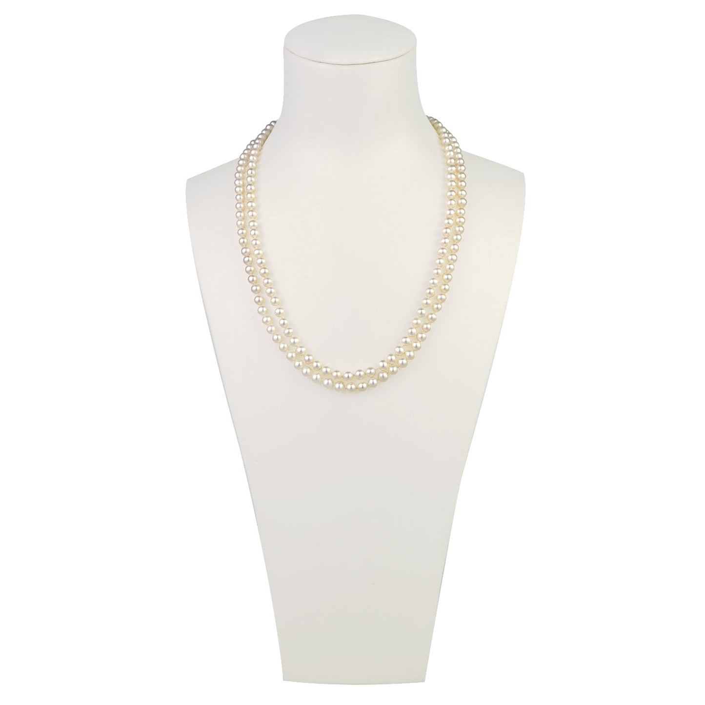 MASSETE White Round Freshwater Cultured Pearl Double Strand Necklace for Women Sterling Silver Rose Gold Plated Double Heart Clasp 4.5mm 18 inches