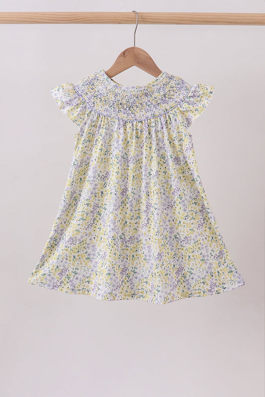 Golden meadow floral smocked ruffle dress