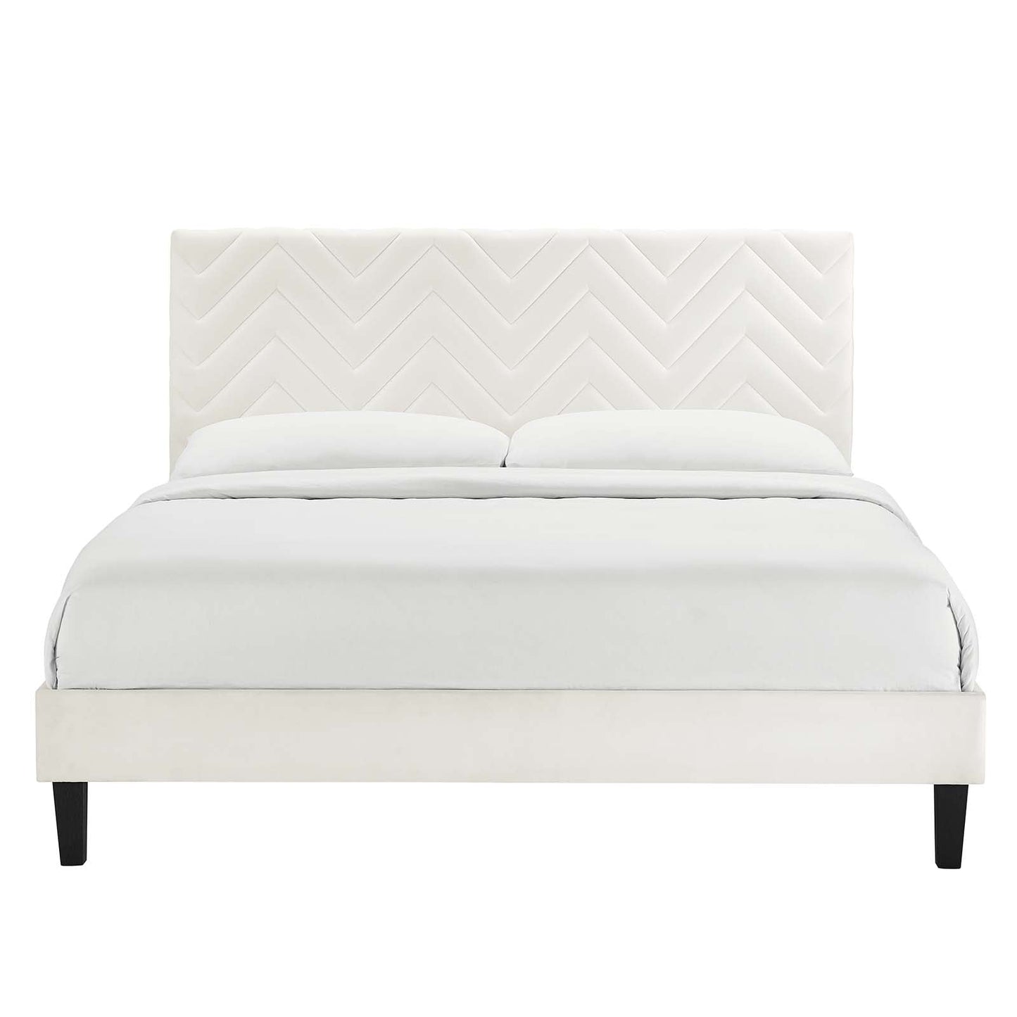 Leah Tapered Wood Leg Chevron Tufted Performance Velvet Twin Platform Bed by Modway
