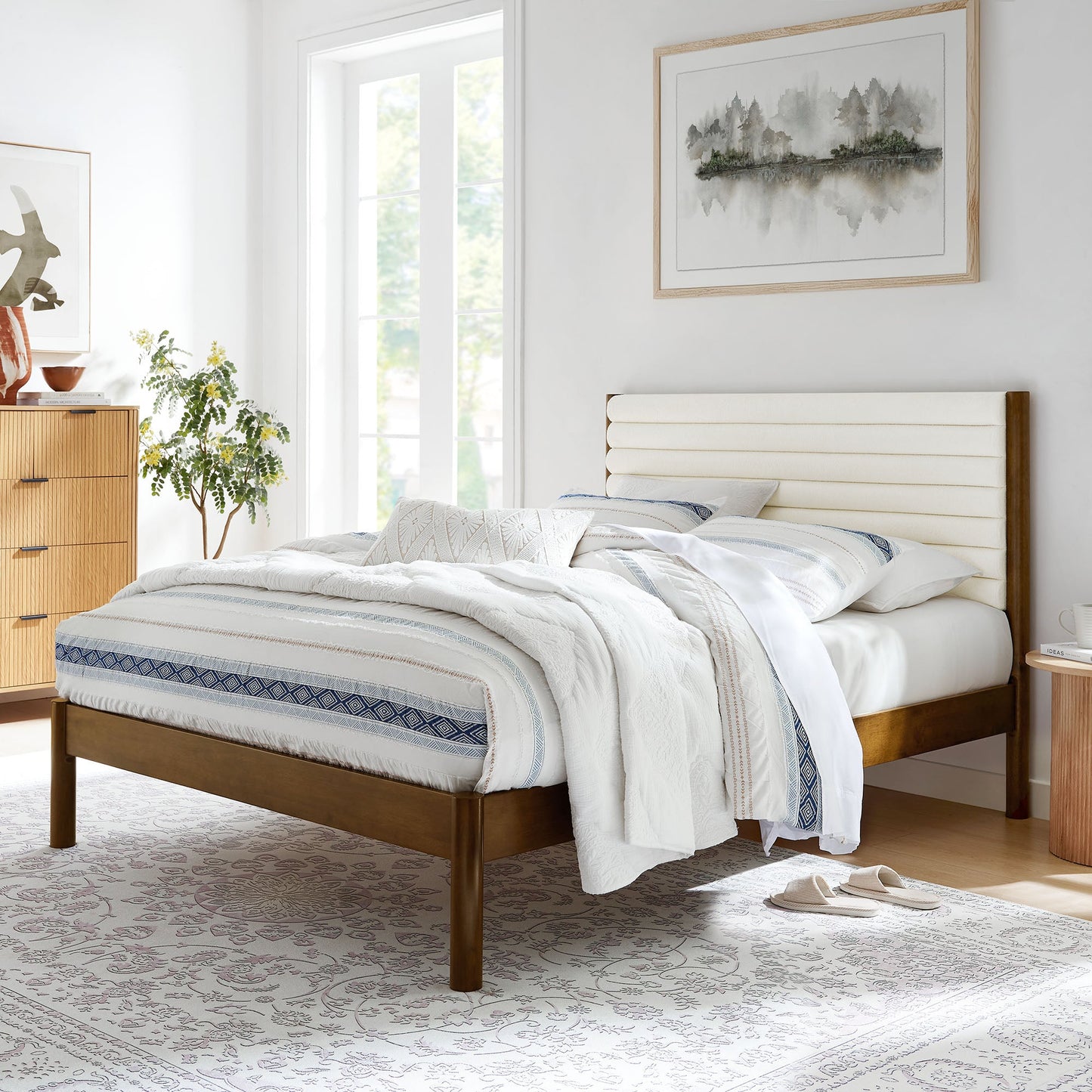 Olea Channel Tufted Boucle Solid Wood King Platform Bed by Modway