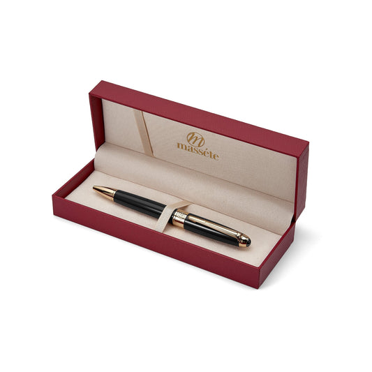 Massete Venero Executive Classic Luxury Ballpoint Pen, Glossy Black, Red, or Blue with 23K Gold Plated Trim, Twist to Open, Engravable, Presented in Gift Box, Extra Refill Included, Medium Tip, Black or Blue Ink