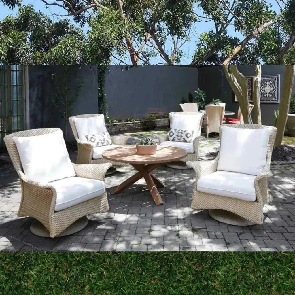 Mandalay Swivel Rocker Wicker Upholstered Outdoor Club Lounge Chair