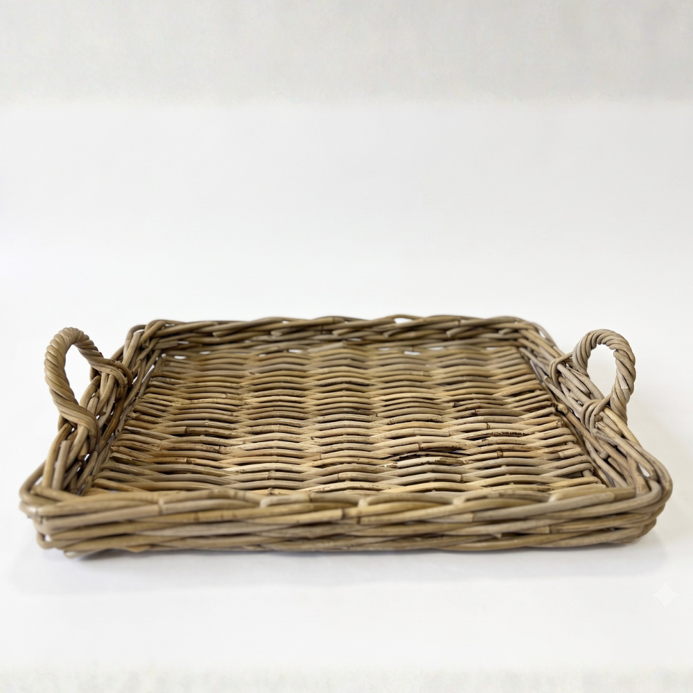 Cole Farmhouse Handwoven Rattan Serving Tray