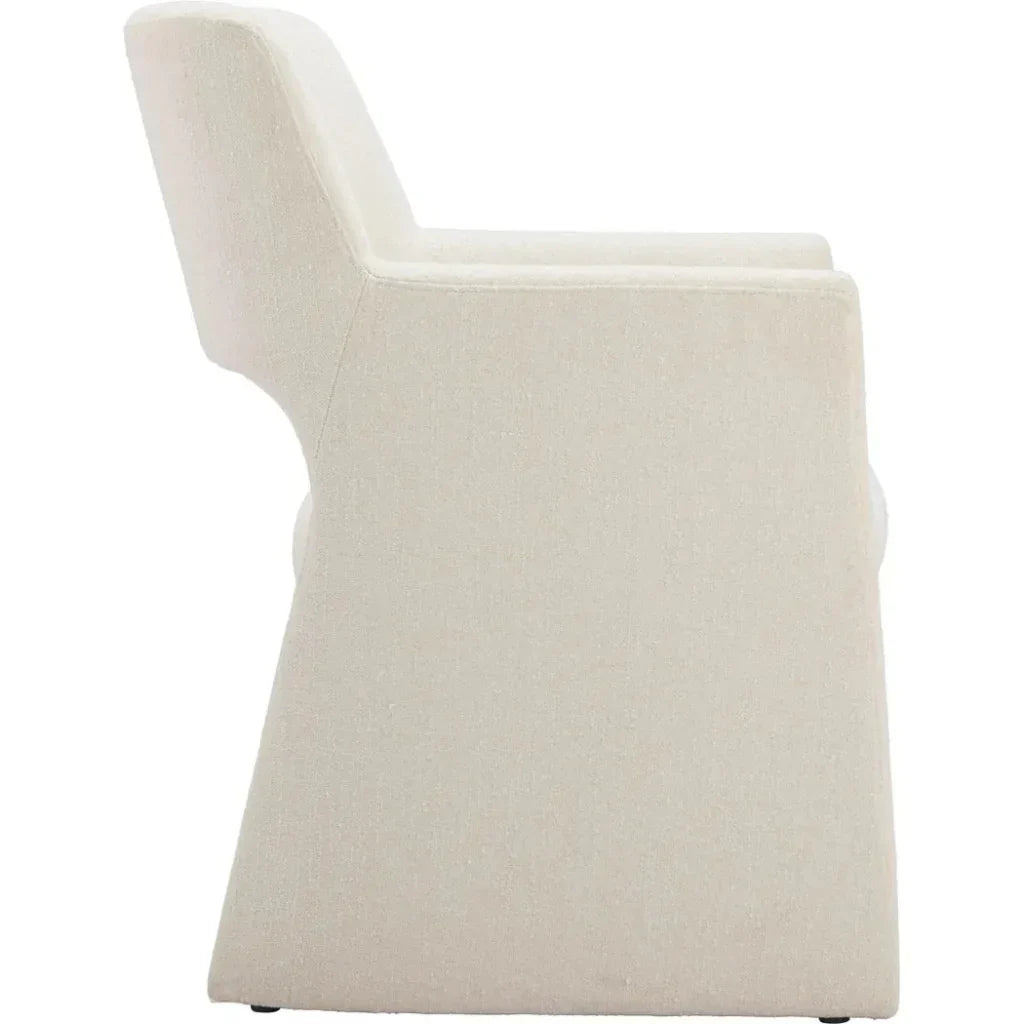 Minet Linen and Wood White Dining Arm Chair