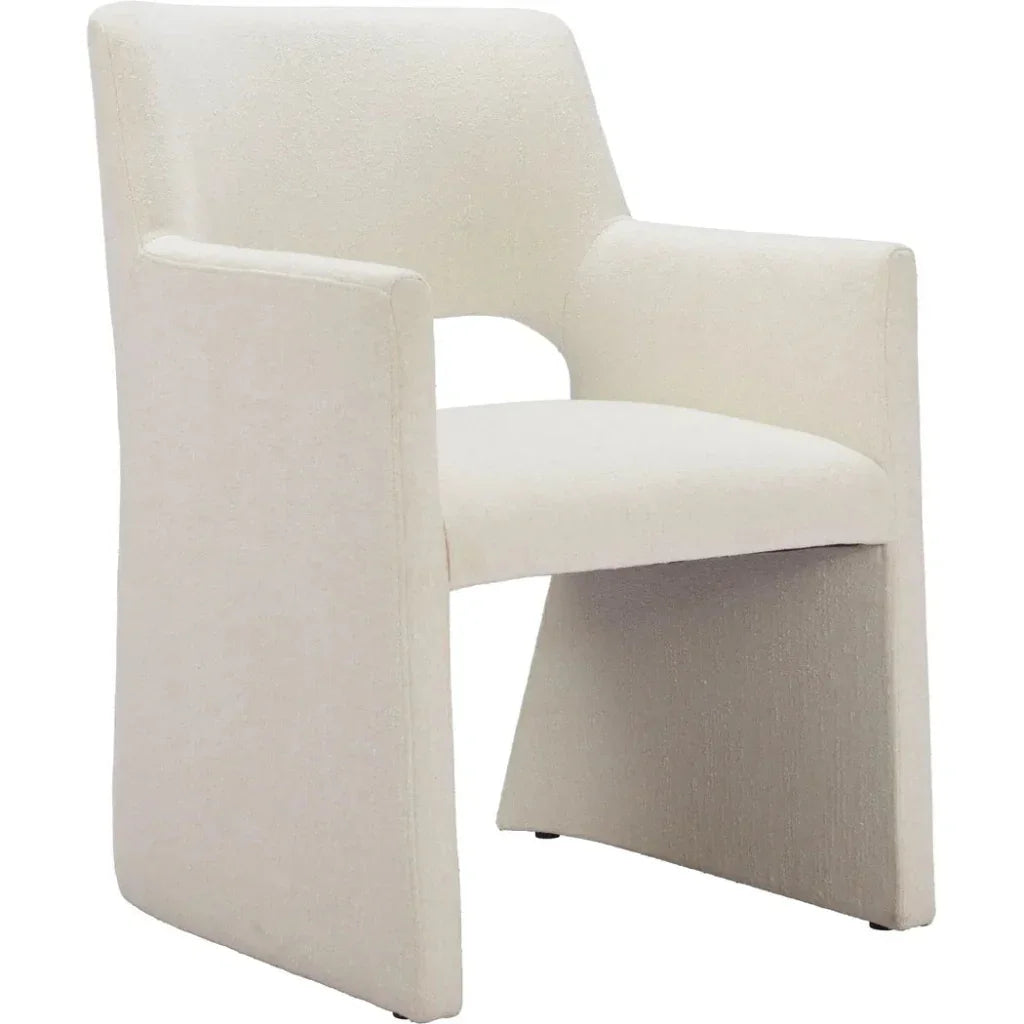 Minet Linen and Wood White Dining Arm Chair