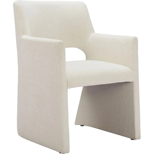 Minet Linen and Wood White Dining Arm Chair