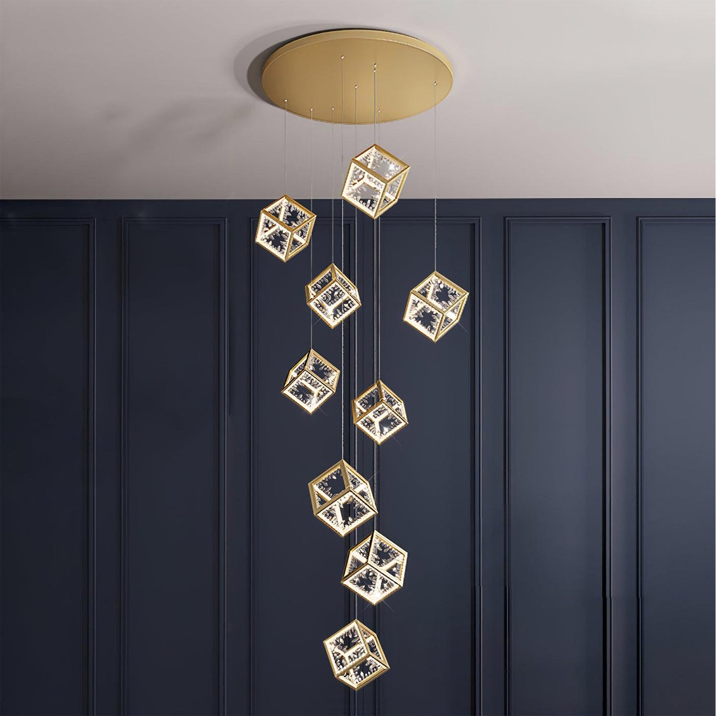 Modern Gold Cube Crystal Chandelier
