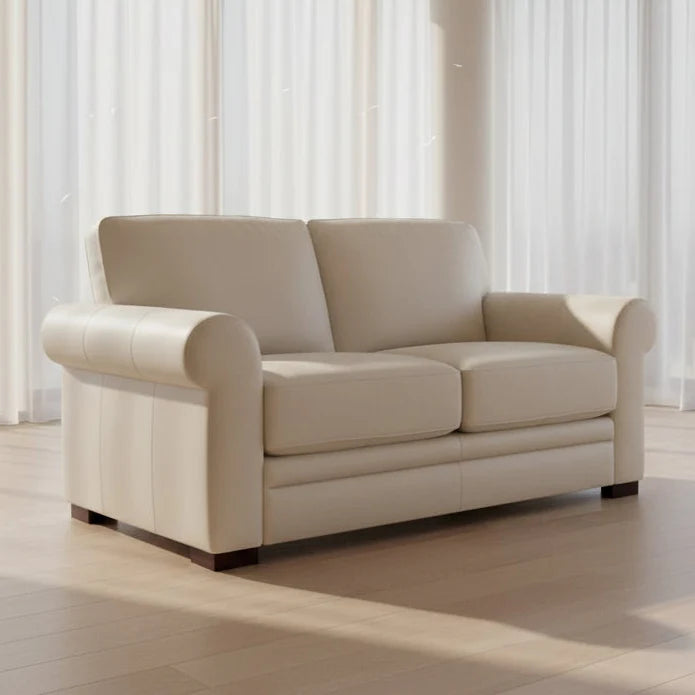 Mondern Leather Loveseat With Rolled Arms