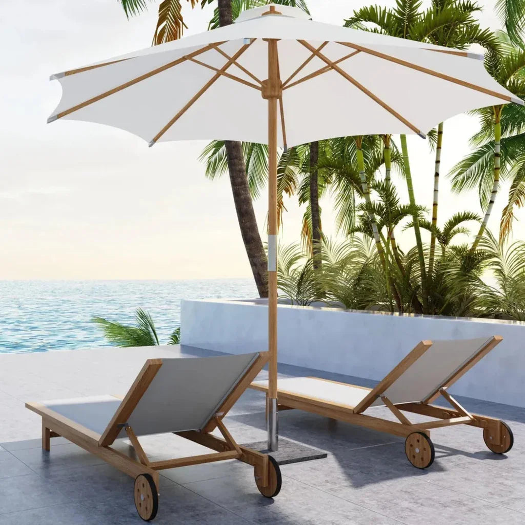 Montauk Teak Outdoor Reclining Sunlounger with Wheels