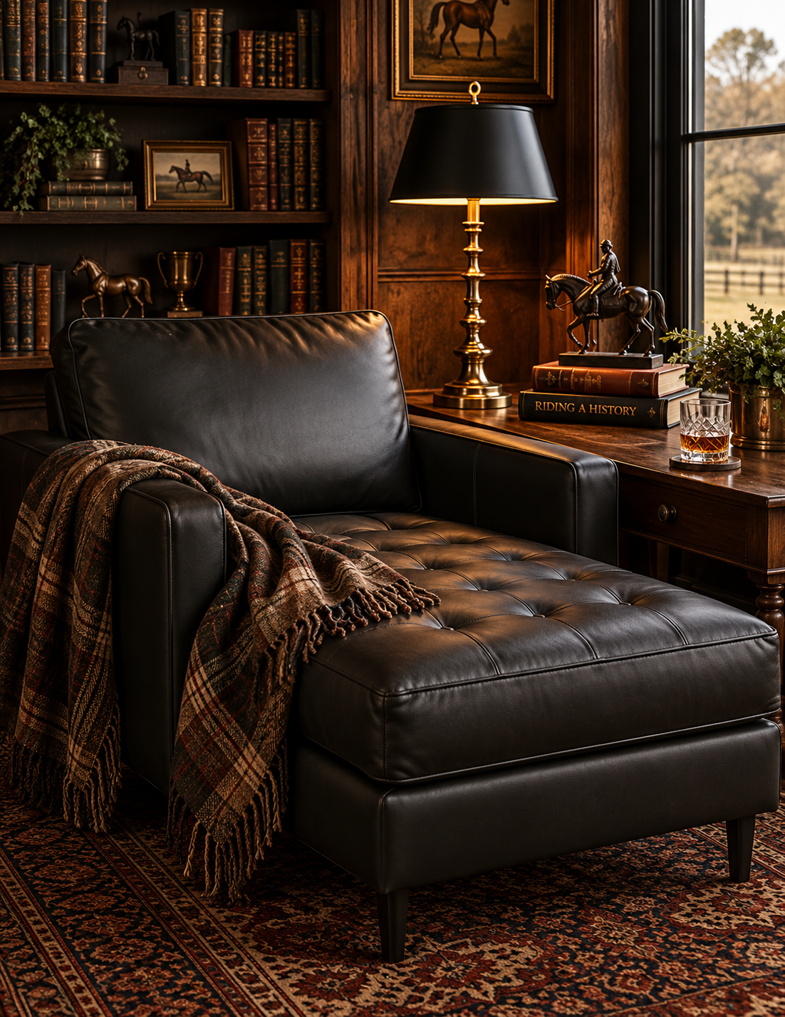 Onyx Leather Estate Chaise