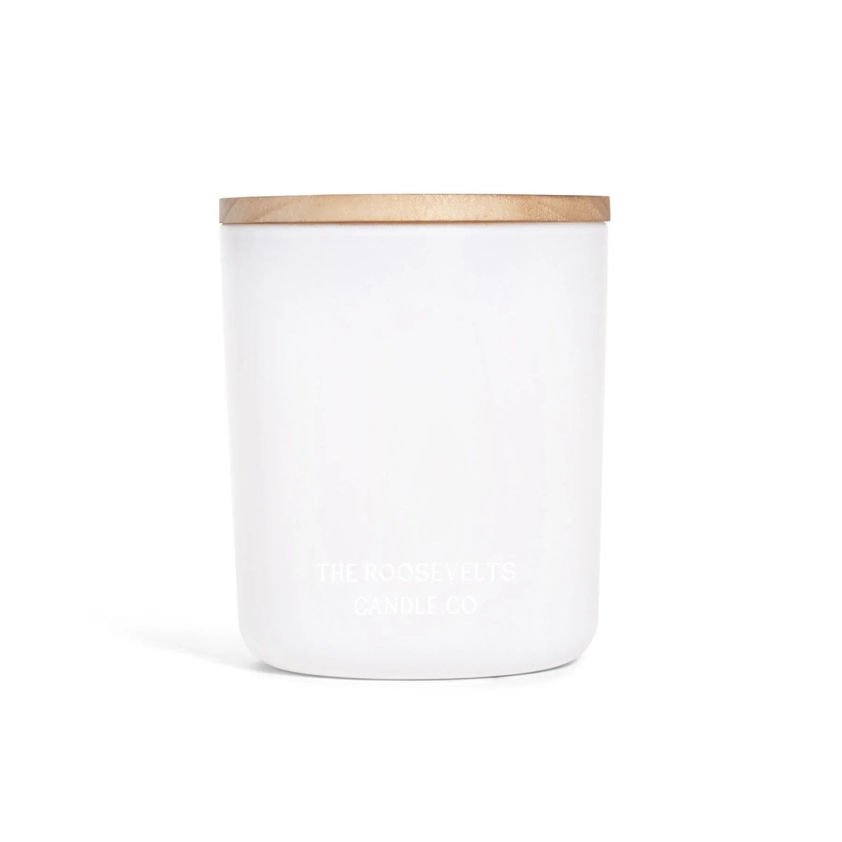 White storage jar with a wooden lid on a white background